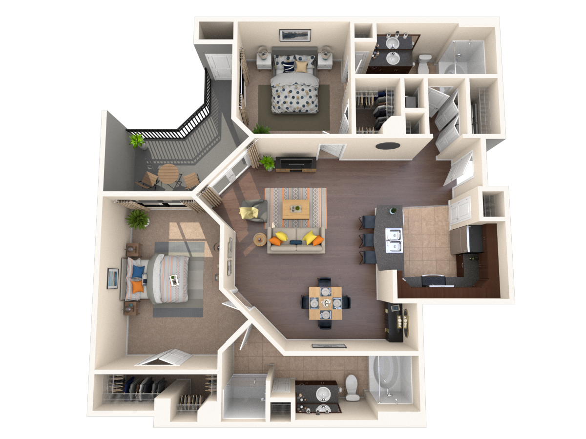 Floor plan for 2 beds, 2 baths, 1244 sqft